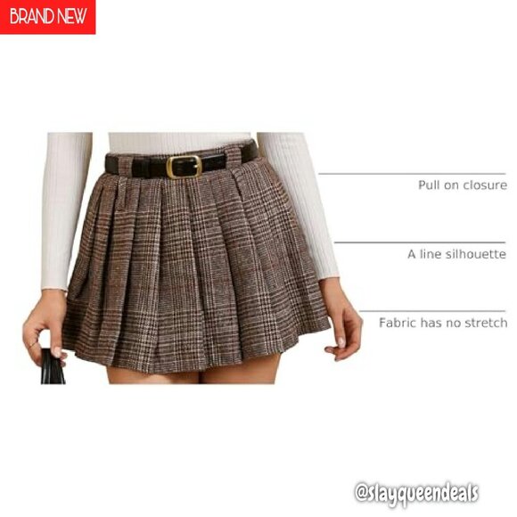 Plaid Pleated Mini Skirt Drop Waist A-Line Skater Style - Picture 5 of 8